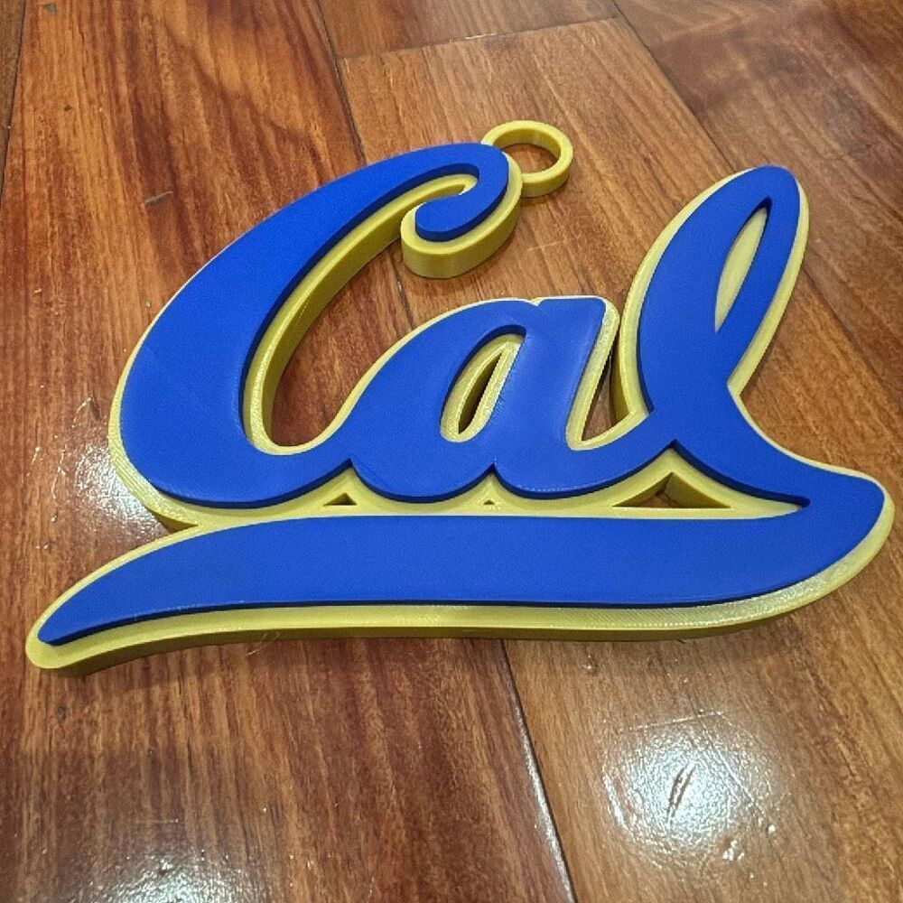 Oversized Cal Script Logo Pendant — Gold & Blue Colorblock Statement Chain Piece - Picture 9 of 11